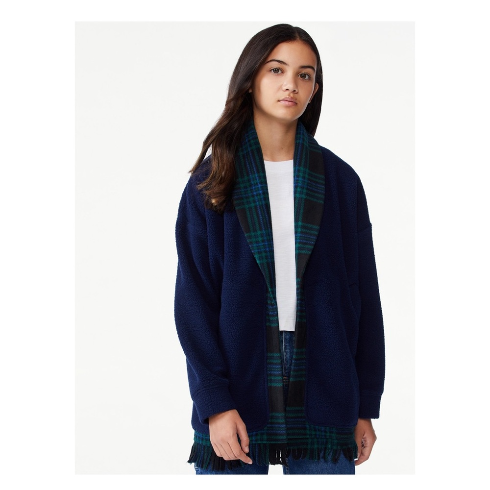 Free assembly cozy mix media shawl collar cardigan jacket size L